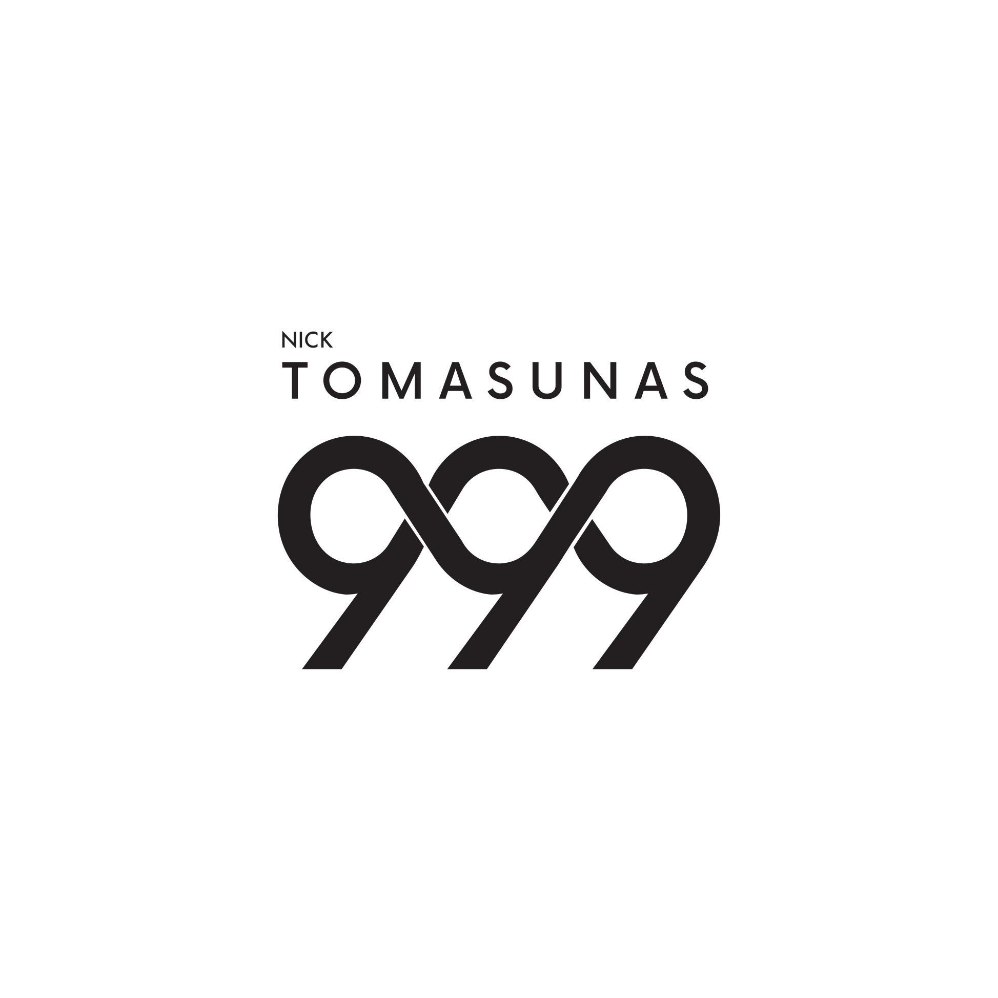 Black logo with 'Nick Tomasunas' and '999' on a white background
